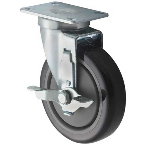 Winco Universal Plate Caster Set with Brake for 2 3/8 x 3 5/8 inch Universal Plate, 5 inch -- 4 set per case.