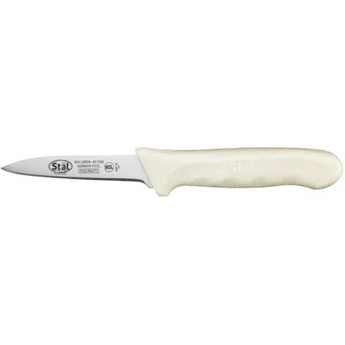 Winco Stal Paring Knife with White Polypropylene Handle, 3.25 inch -- 12 per case.