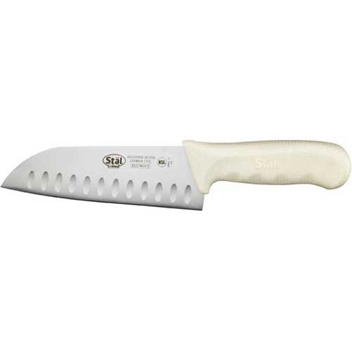 Winco Stal Santoku Knife with White Polypropylene Handle, 7 inch -- 6 per case.