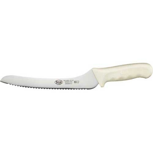 Winco Stal Offset Bread Knife with White Polypropylene Handle, 9 inch -- 6 per case.