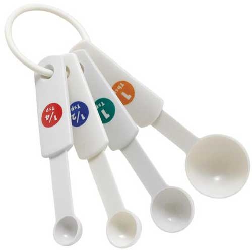 Winco Plastic 4 Piece White Measuring Spoon Set -- 12 set per case.