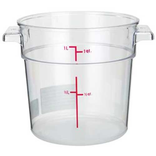 Winco Clear Polycarbonate Round Storage Container, 1 Quart -- 12 per case.