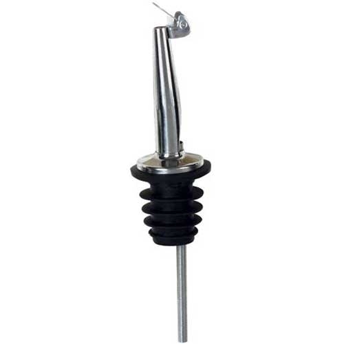 Winco Tapered Spout and Hinged Cap Metal Pourer with Black Plastic Stopper -- 12 per case.