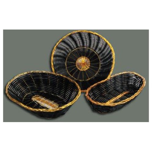 Winco Polypropylene Black/Gold Round Woven Basket, 8 x 2 5/8 inch -- 12 per case.