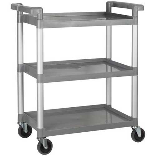 Winco Polypropylene 3 Tier Gray Utility Cart, 32 x 16 1/8 x 36 3/4 inch.