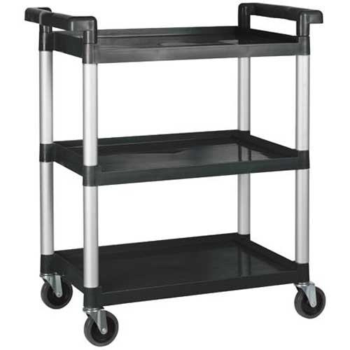 Winco Polypropylene 3 Tier Black Utility Cart, 32 x 16 1/8 x 36 3/4 inch.