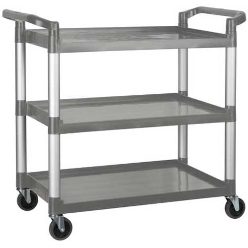Winco Polypropylene 3 Tier Gray Utility Cart, 40 3/4 x 19 1/2 x 37 3/8 inch.
