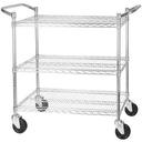 Winco Chrome Plated Double Handle 3 Tier Wire Shelving Cart with Brake, 18 x 36 inch.