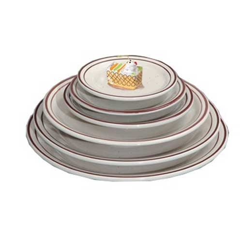 Yanco Brown Speckled American White Ceramic Round Plate, 9 1/2 inch Diameter -- 24 per case.
