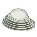 Yanco Green Band Ceramic Oval American White Platter, 13 1/2 inch Length -- 12 per case.