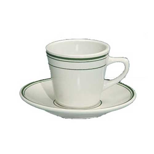 Yanco Green Band Ceramic American White Round Tall Cup, 7 Ounce -- 36 Per Case