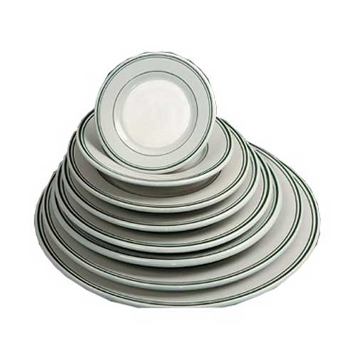 Yanco Green Band Ceramic American White Round Plate, 12 inch Diameter -- 12 per case.