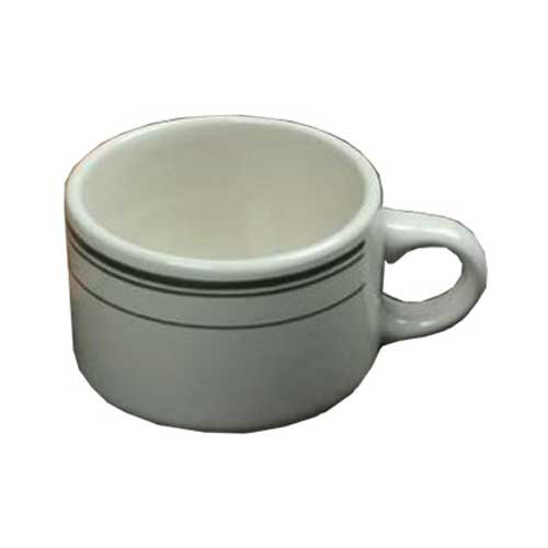 Yanco Green Band Ceramic American White Round Stackable Cup, 7 Ounce -- 36 Per Case