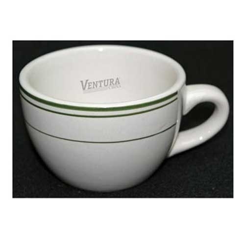 Yanco Green Band Ceramic American White Round Short Cup, 3 5/8 x 3 5/8. x 2 3/8 inch -- 36 per case.