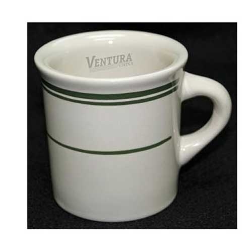 Yanco Green Band Ceramic American White Round Mug, 8 Ounce -- 36 per case.
