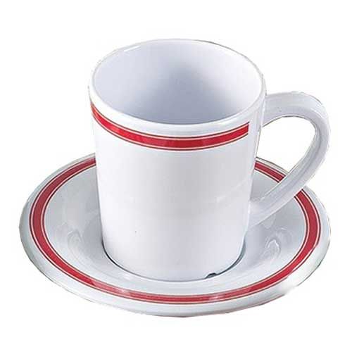 Yanco Houston Melamine Round Red Band/white Mug/cup, 7 Ounce -- 48 Per Case