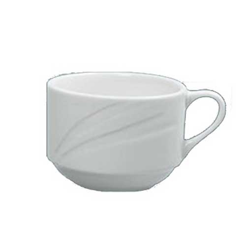 Yanco Miami Porcelain Bone White Round Stackable Embossed Cup, 7 1/2 Ounce -- 36 per case.