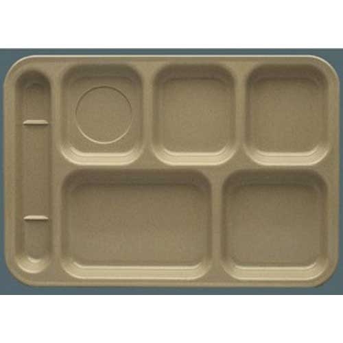 Yanco Nu Classic Melamine Sand Left Handled Rectangle 6 Compartment Tray, 14 inch Length x 10 inch Width -- 12 per case.