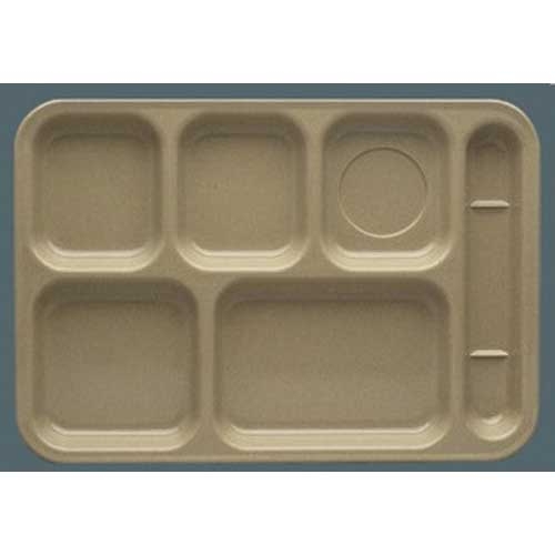 Yanco Nu Classic Melamine Sand Right Handled Rectangle 6 Compartment Tray, 14 inch Length x 10 inch Width -- 12 per case.