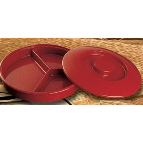 Yanco Nessico Melamine Red Round Deep 3 Divided Compartments Server With Lid, 8 1/4 inch Diameter -- 12 per case.
