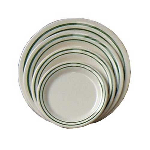 Yanco Pine Tree Melamine Green Band/Beige Round Dinner Plate, 10 inch -- 24 per case.