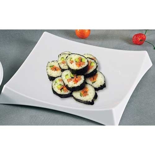 Yanco Rome Melamine Square White Sushi Plate with Feet, 8 1/2 x 8 1/2 inch -- 12 per case.