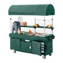 Green Cambro CamKiosk Vending Cart with Canopy, 85 1/8 x 33 1/2 x 94 inch.