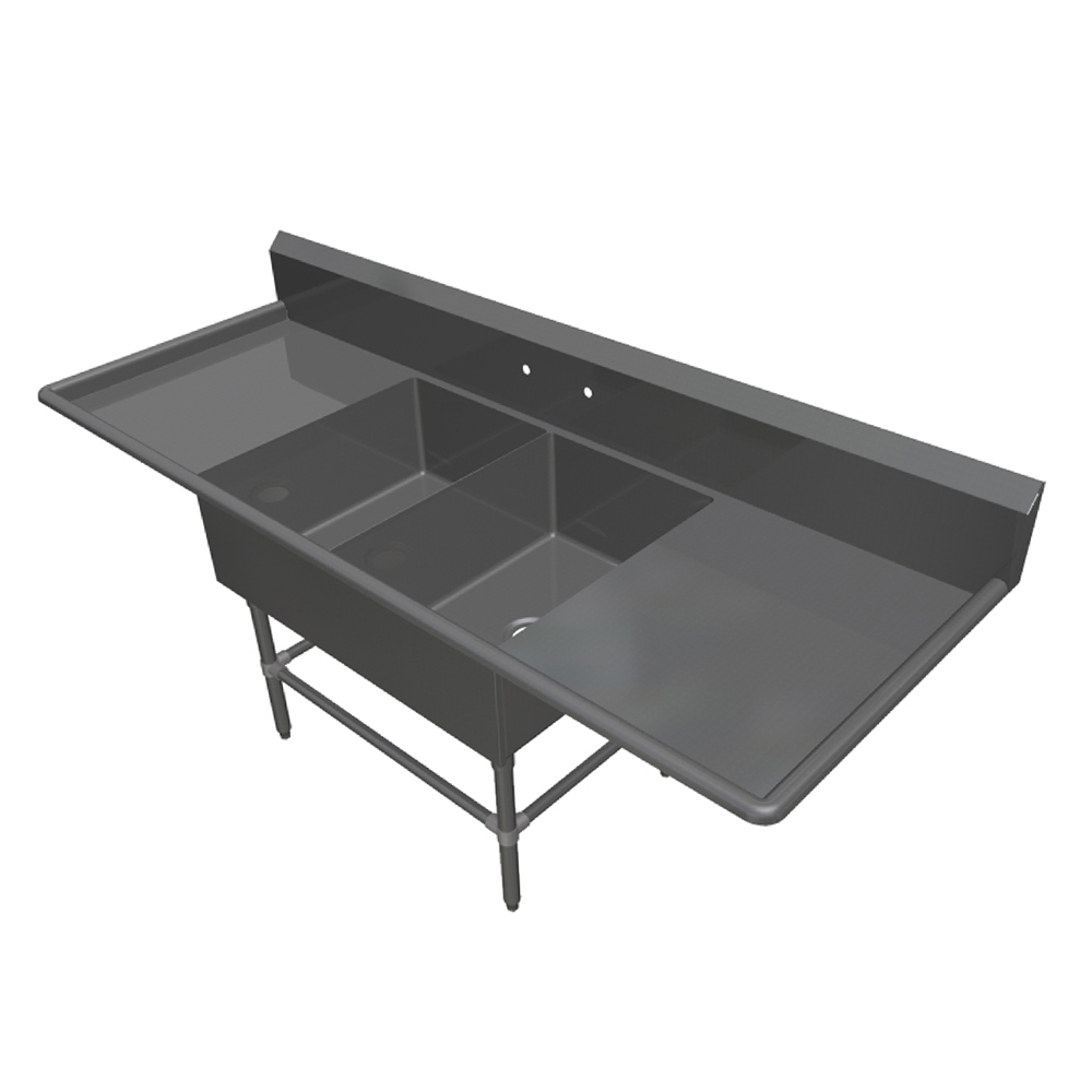 John Boos 16 Gauge Stainless Steel Two Bowl Sink with 30 inch Left and Right Drainboard, 99 1/4 x 23 1/2 inch.