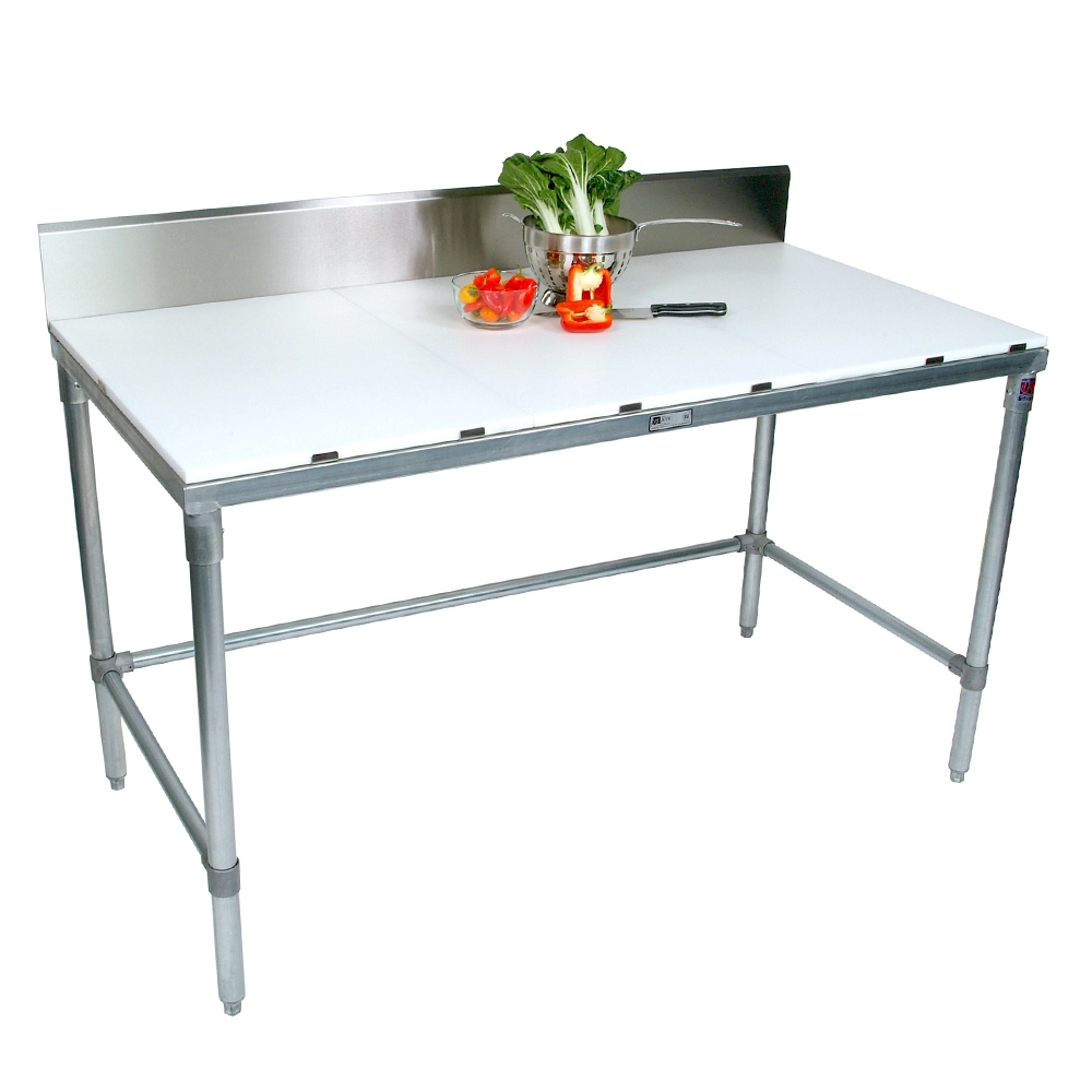 John Boos M-1 Economy KD Galvanized Base Cutting Table with 6 inch Removable Backsplash, 108 x 36 x 0.75 inch.
