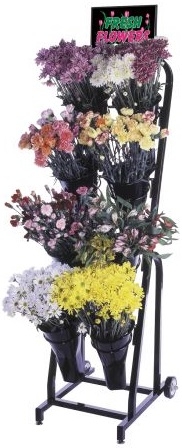 Mobile Merchandisers Black Floral Cart with 8 Plastic Vases and Sign Frame