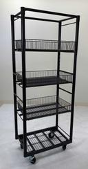 Mobile Merchandisers Silver Hammertone 4 Shelf Mobile Stocker Merchandiser with 3 Baskets