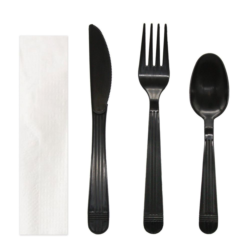 Northwest Enterprises Party Essentials Black Heavy Weight Polypropylene 4 Piece Cutlery Set -- 250 set per case