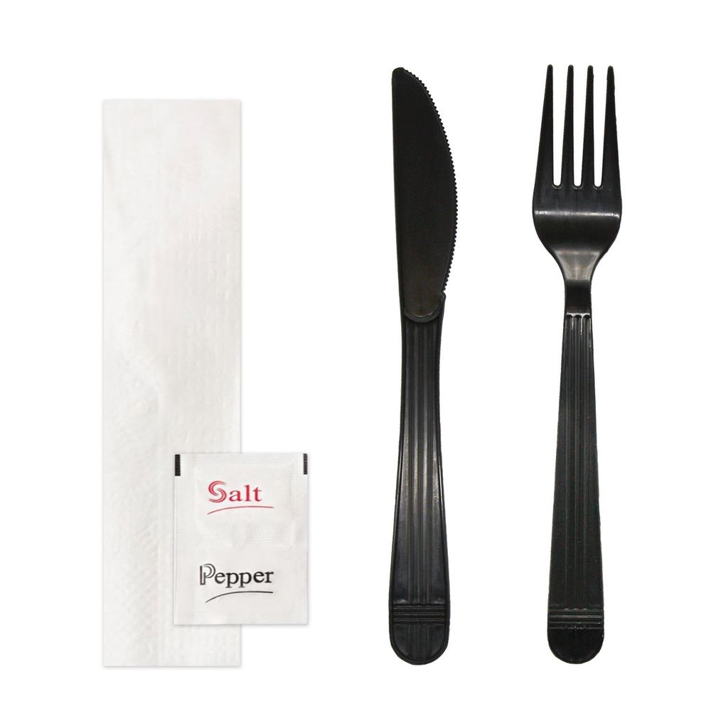 Northwest Enterprises Party Essentials Black Heavy Weight Polypropylene 5 Piece Cutlery Set -- 250 set per case