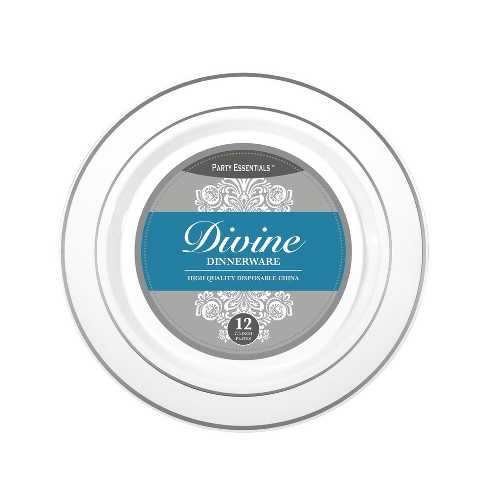 Northwest Enterprises Party Essentials White with Silver Rim Plate, 7.5 inch -- 144 per case