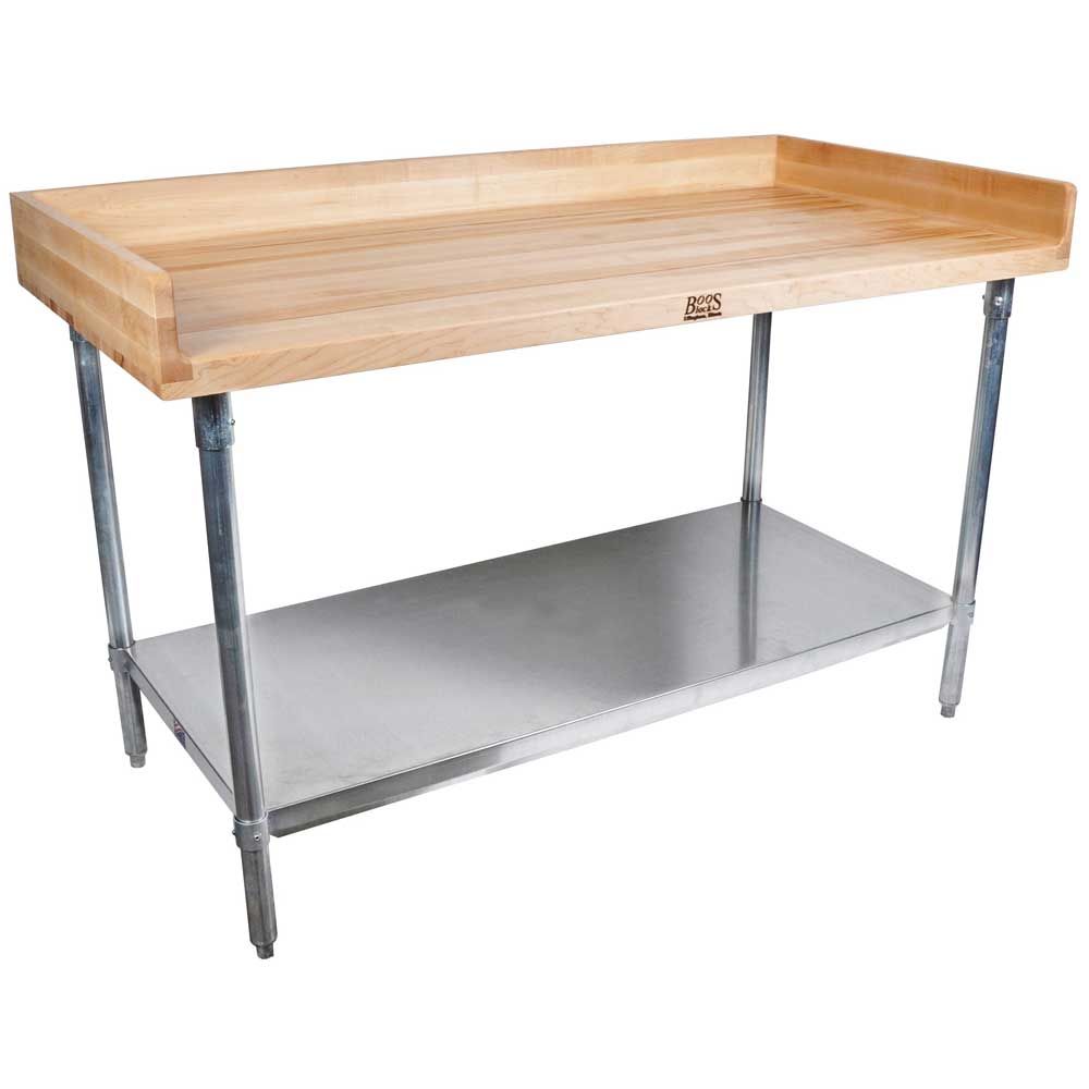 John Boos Maple Oil Finish Top Work Table With Stainless Steel Base And Shelf, 60 X 36 X 1 3/4 Inch