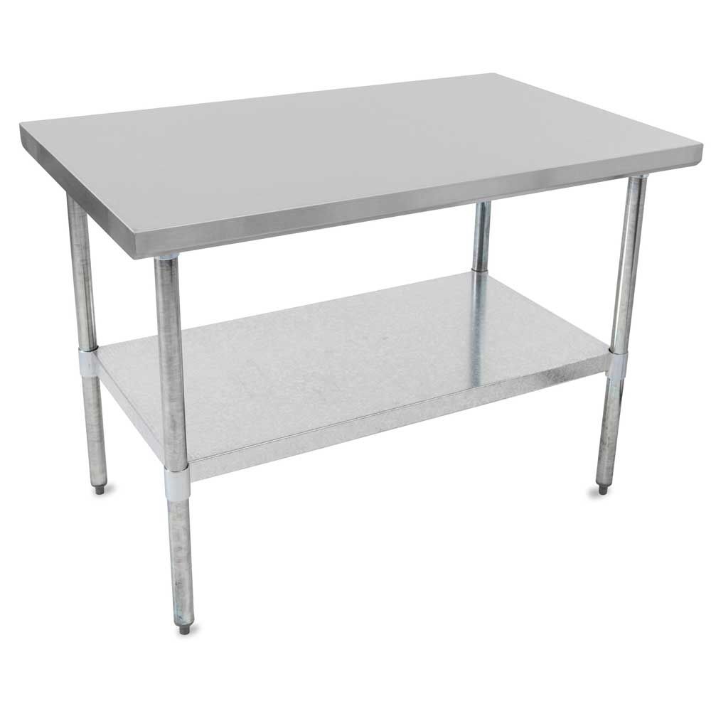 John Boos 18 Gauge Stainless Steel Economy Flat Top Work Table With Galvanized Base And Shelf, 30 X 30 Inch
