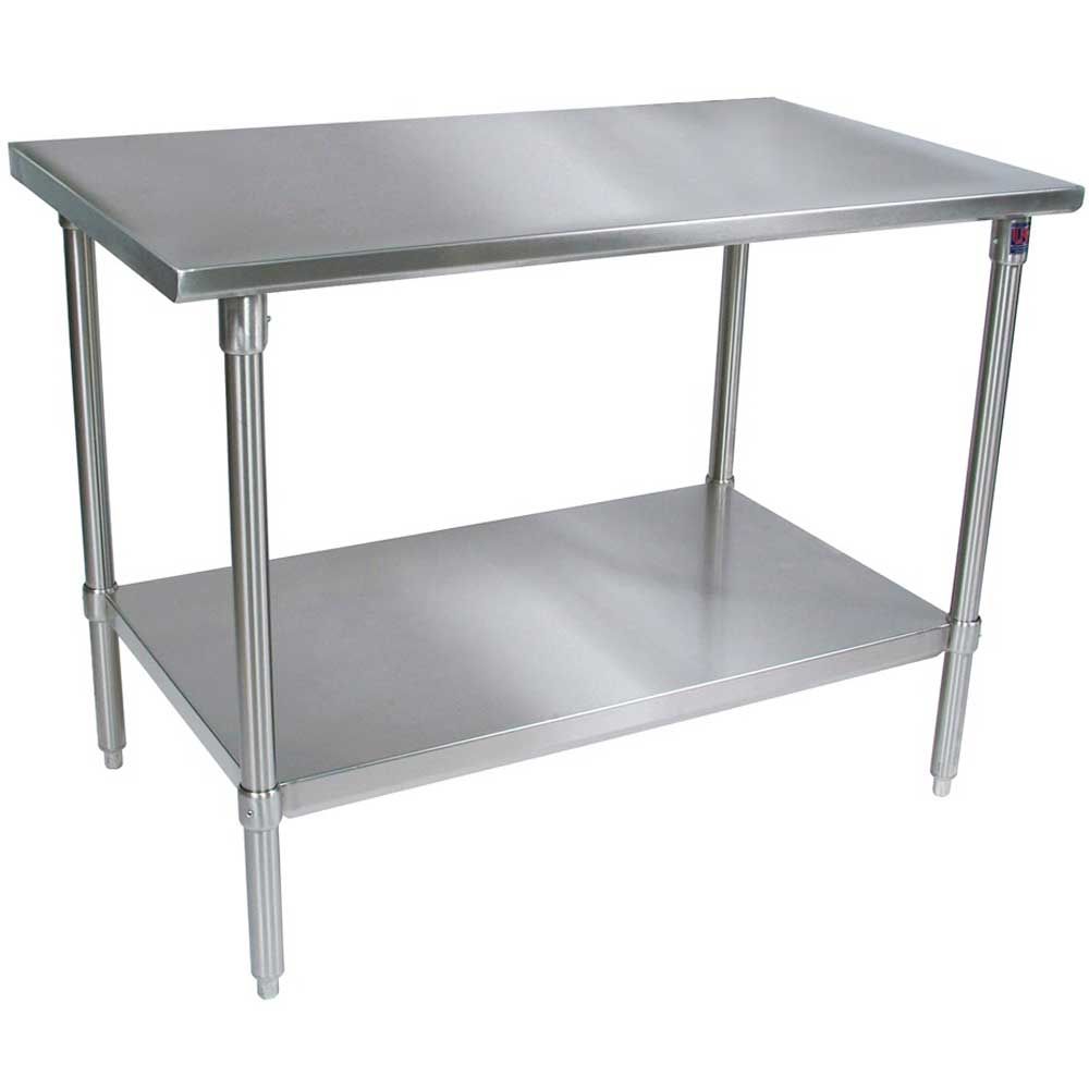 John Boos 14 Gauge Stainless Steel Base Flat Top Work Table With Adjustable Shelf, 36 X 24 Inch