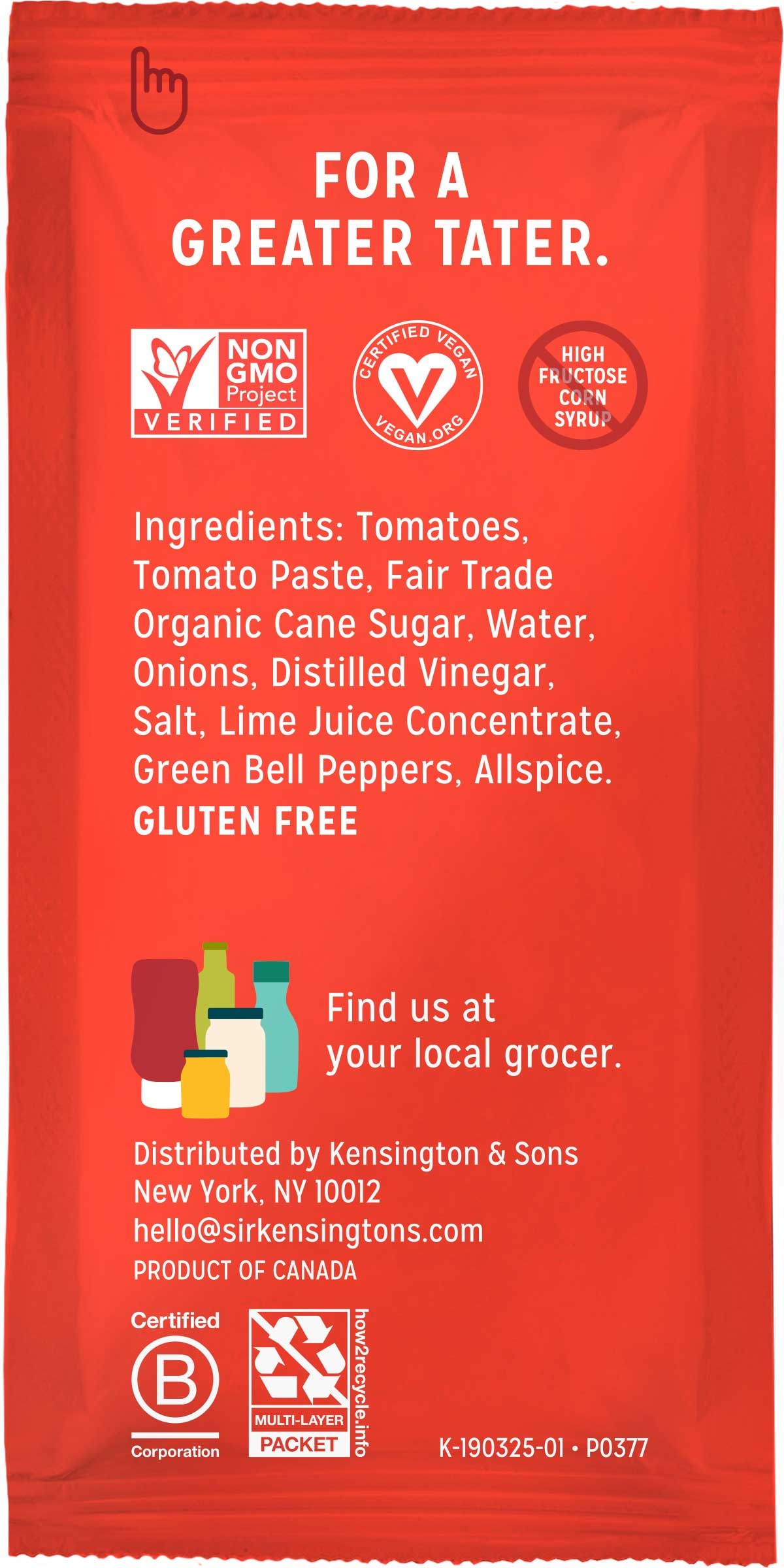 Sir Kensington's Classic Ketchup, 18 Gram Packet, 50 per pack
