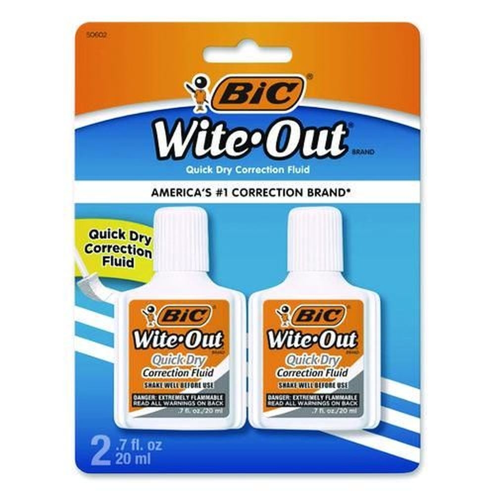 BIC White Wite-Out Quick Dry Correction Fluid, 20 Milliliter Bottle
