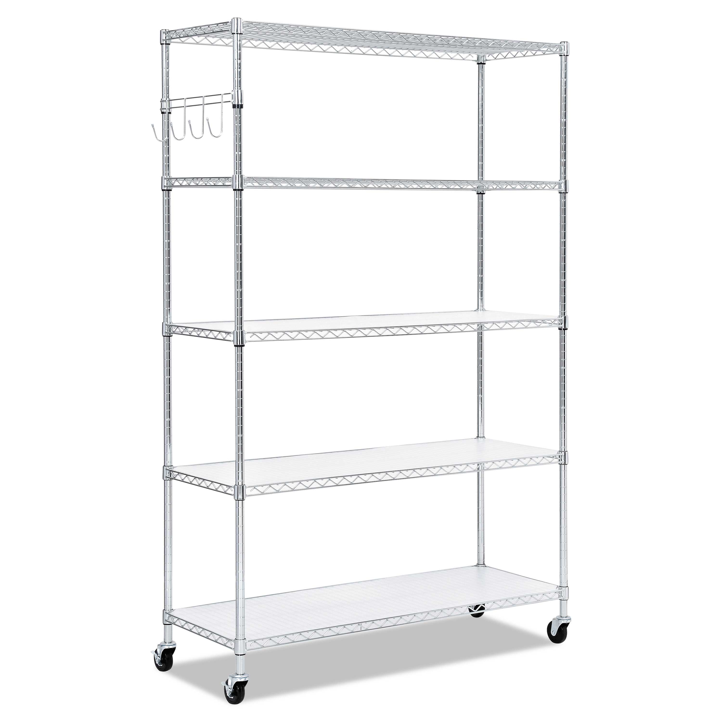 Alera Silver 5-Shelf Wire Shelving Kit with Casters and Shelf Liners, 48 x 18 x 72 inch
