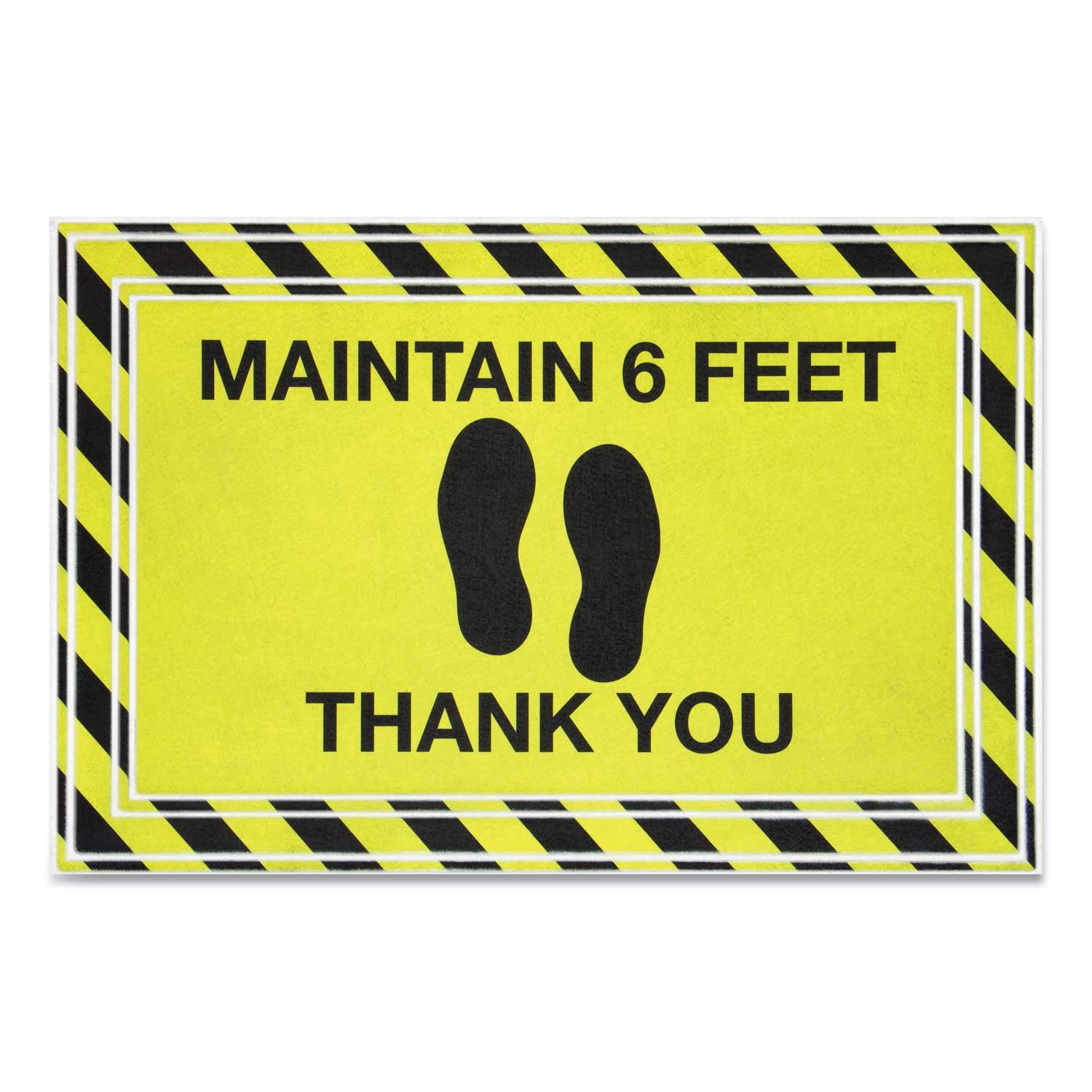 Apache Rectangular Black/Yellow Maintain 6 Feet Thank You Message Floor Mat, 24 x 36 inch