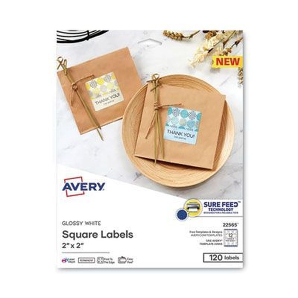 Avery Matte White Laser/Inkjet Media Printer Label, 2 x 2 inch - 12 per sheet -- 10 sheets per pack