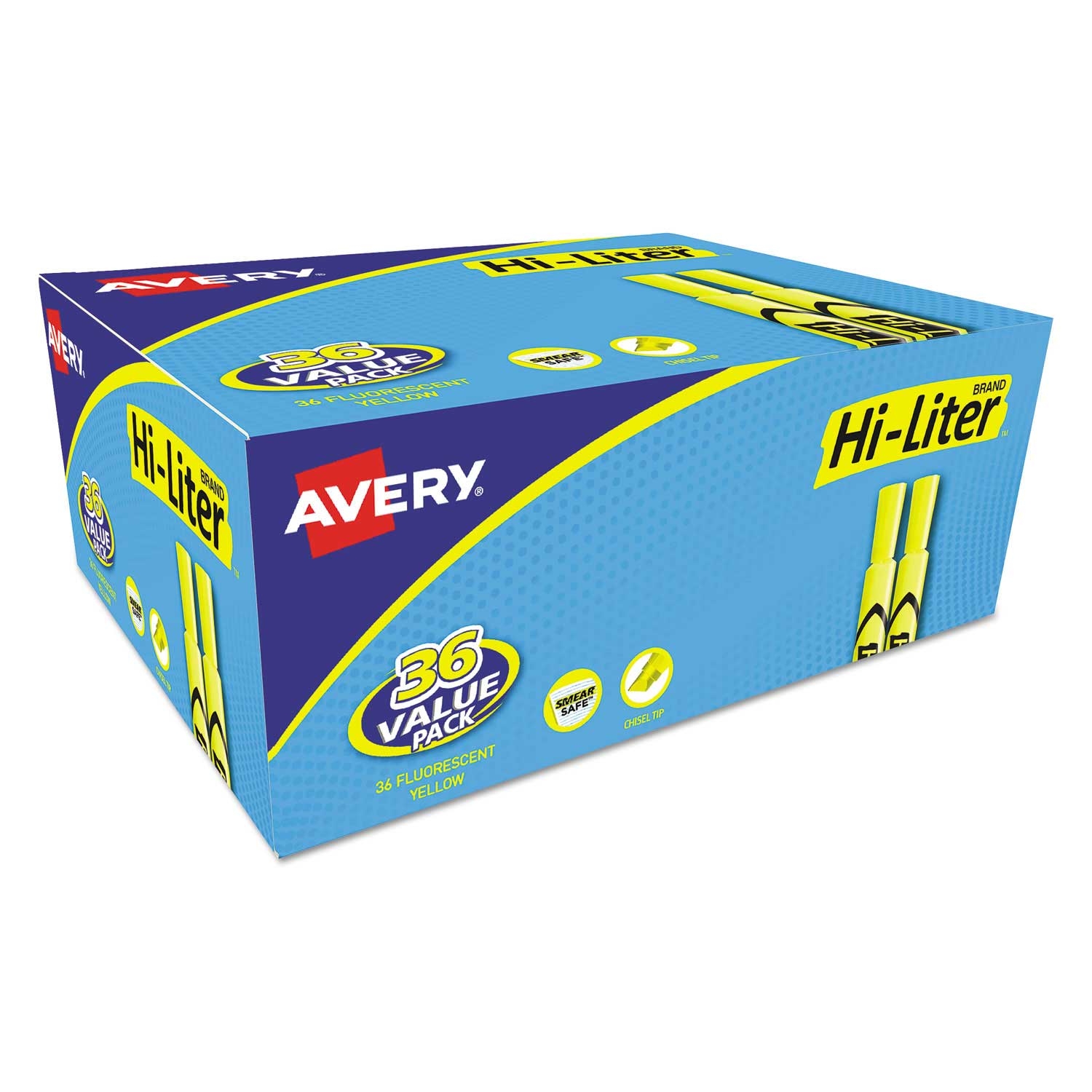 Avery Fluorescent Yellow Hi-Liter Desk-Style Highlighter - 36 per pack -- 1 pack per case