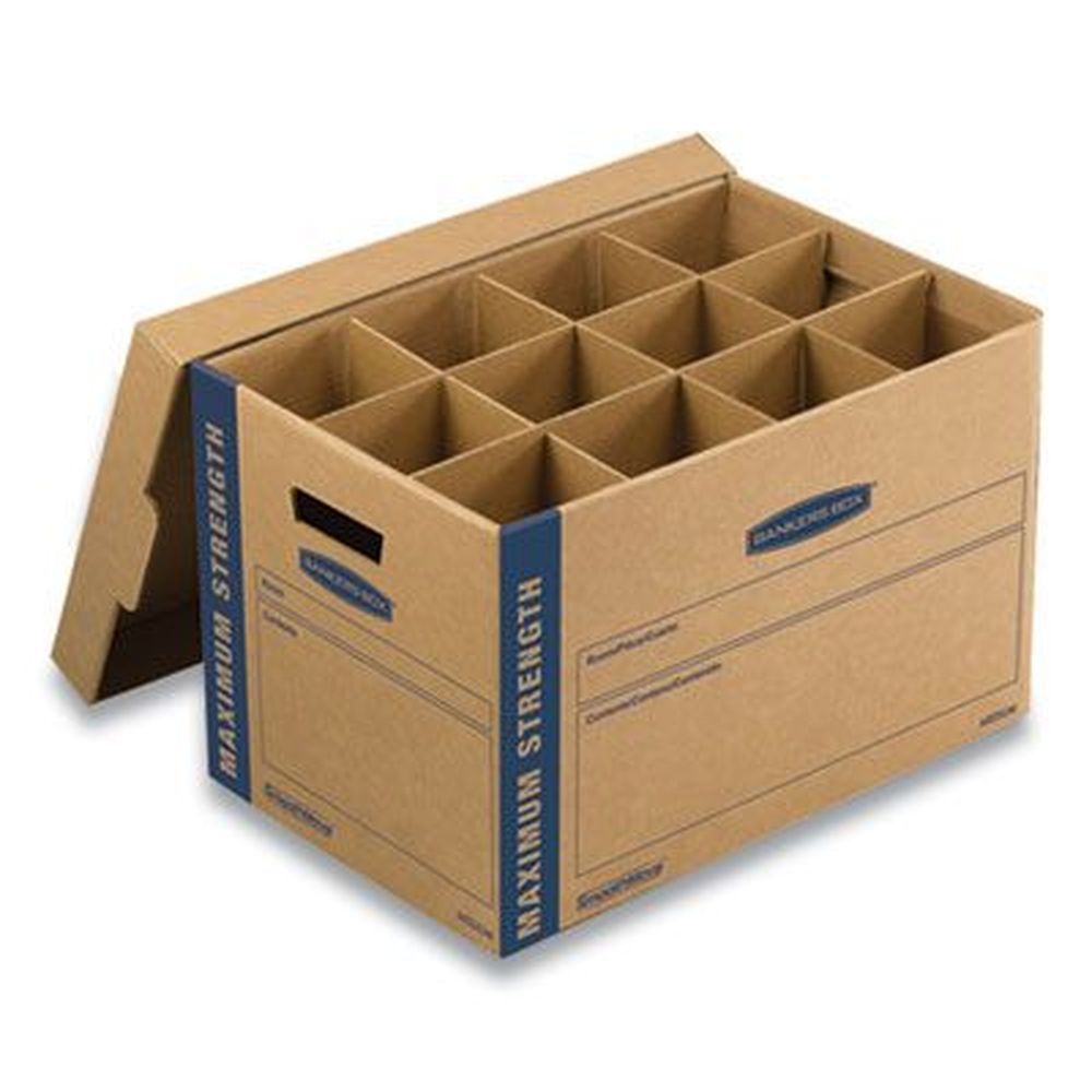 Bankers Box Medium Brown/blue Smoothmove Kitchen Moving Kit With Dividers, 12.25 X 18.5 X 12 Inch