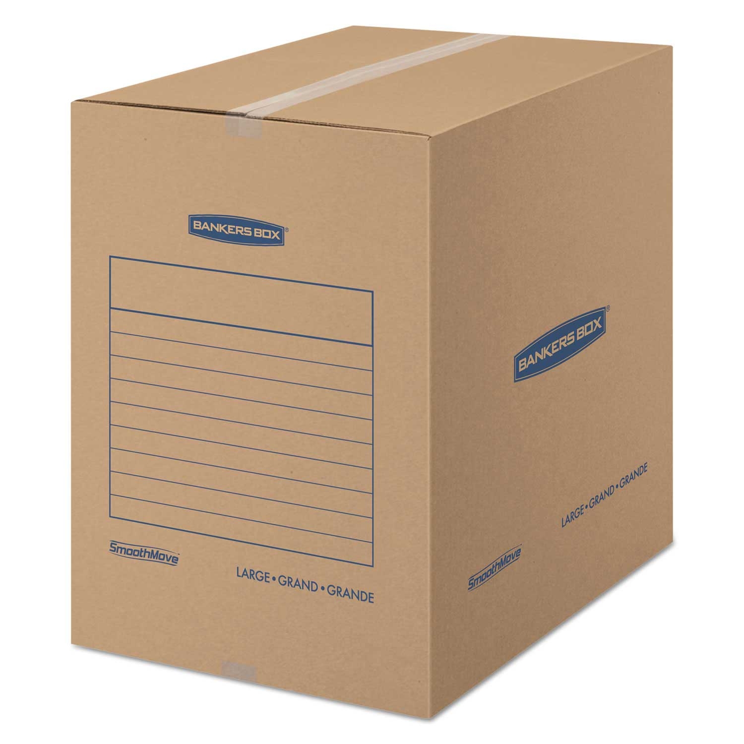 Bankers Box SmoothMove Brown Kraft Blue Corrugated Paper Large Basic Moving Boxes, 18 x 18 x 24 inch -- 15 per case