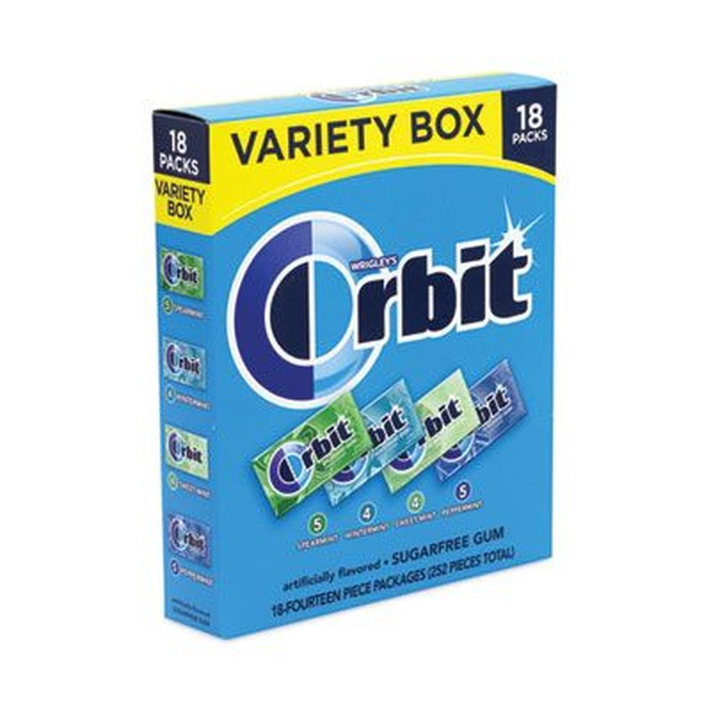 Orbit Four Mint Flavors Sugar Free Chewing Gum - Variety Box, 14 Pieces Per Pack -- 18 Packs Per Box