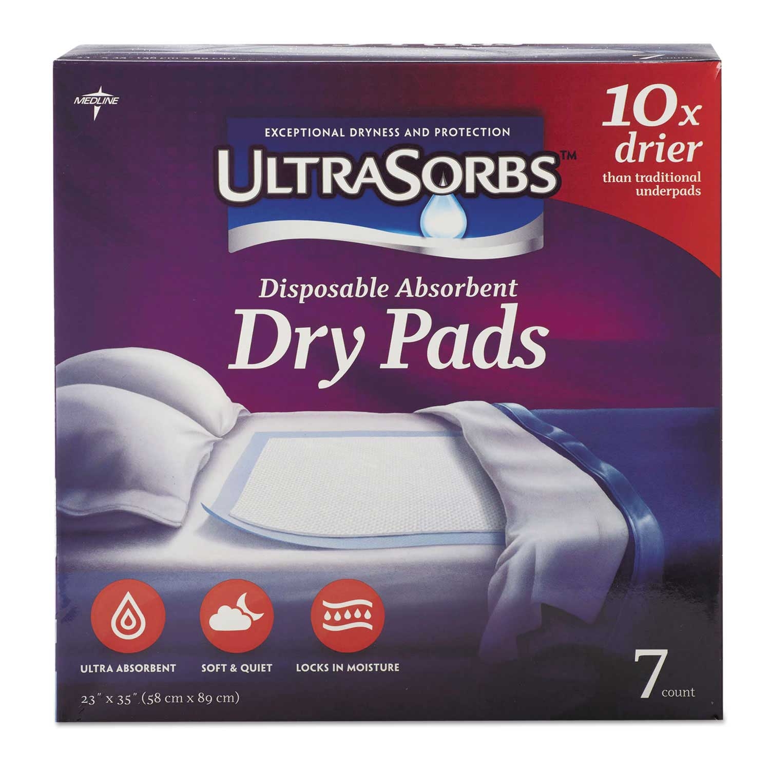 Medline Ultrasorbs Blue Disposable Dry Pads, 23 x 35 inch - 7 per pack -- 1 pack per case