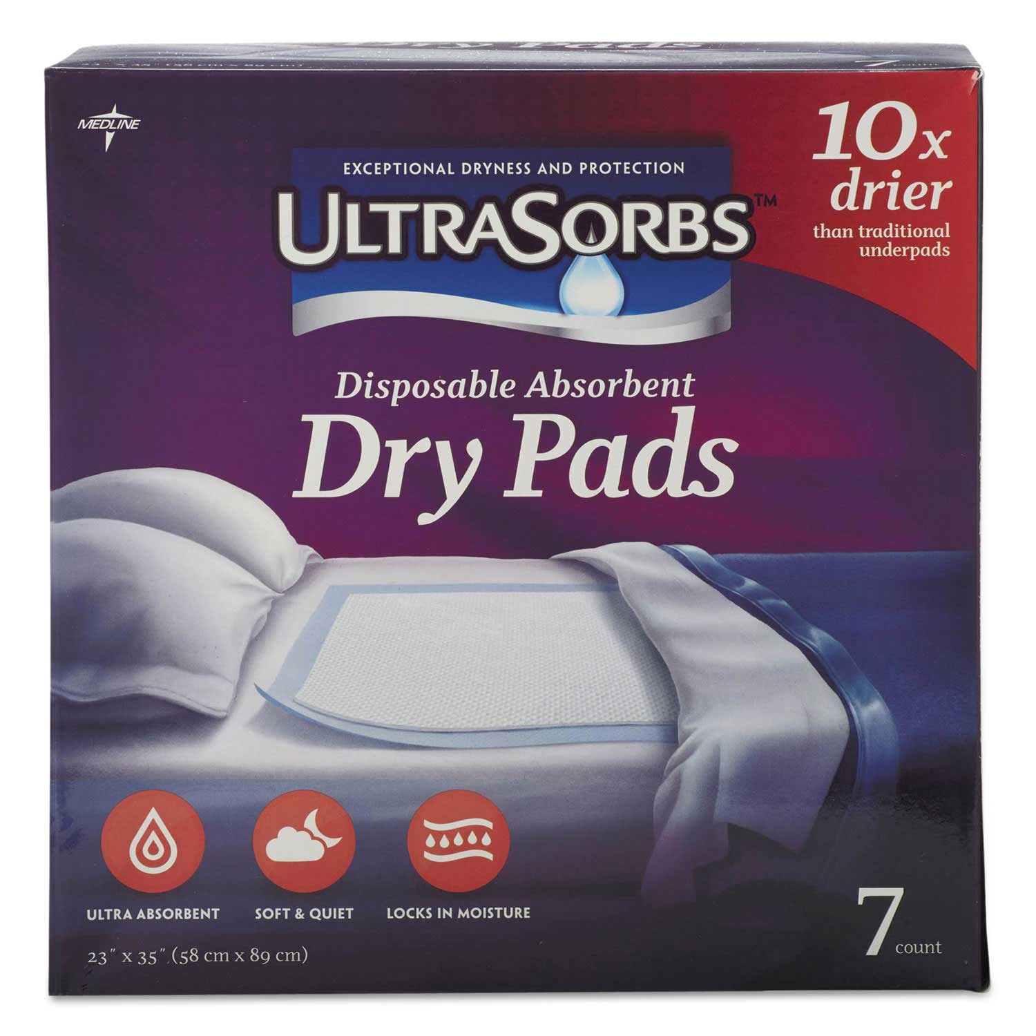 Medline White Ultrasorbs Disposable Dry Pad, 23 x 35 inch - 7 per box -- 6 boxes per case