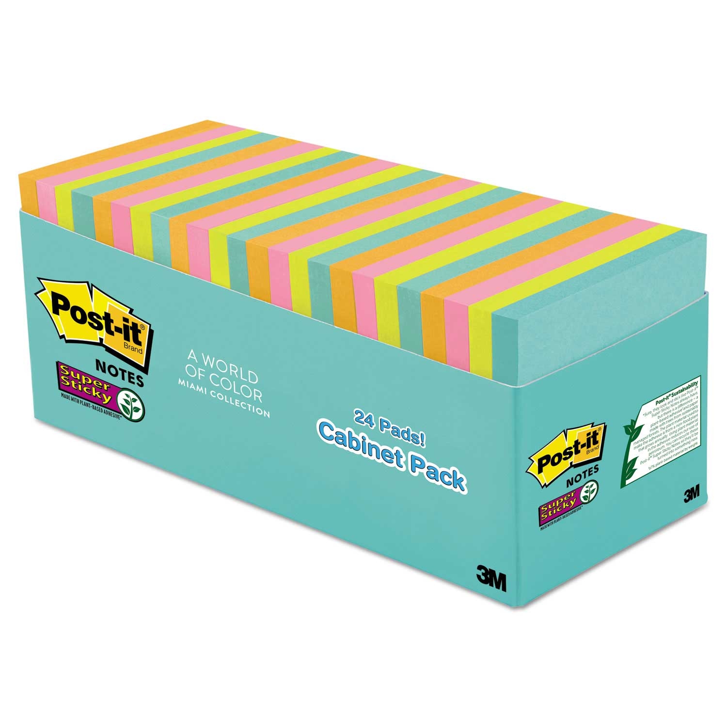 Post-it Notes Super Sticky Pads in Supernova Neon Collection Colors Cabinet Pack, 3 x 3 inch - 24 pads per pack -- 1 pack