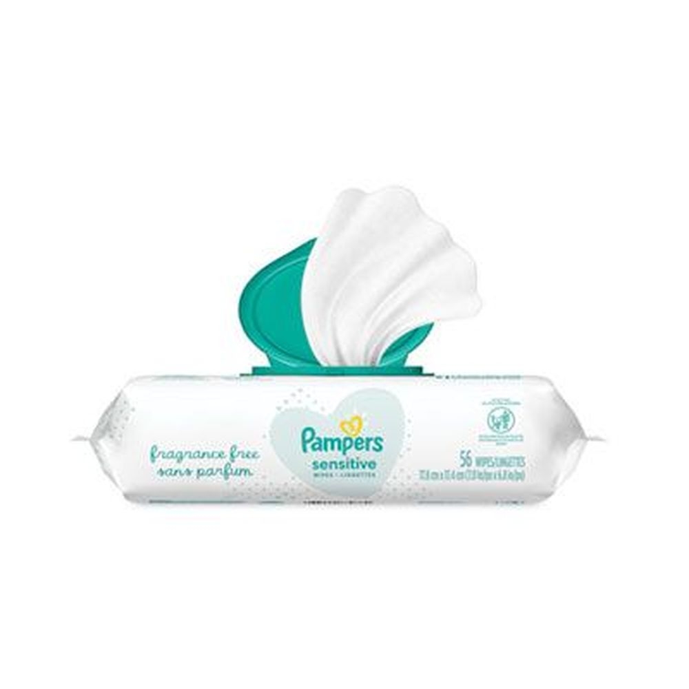 Pampers White Unscented Sensitive Baby Wipes, 56 count -- 8 per case